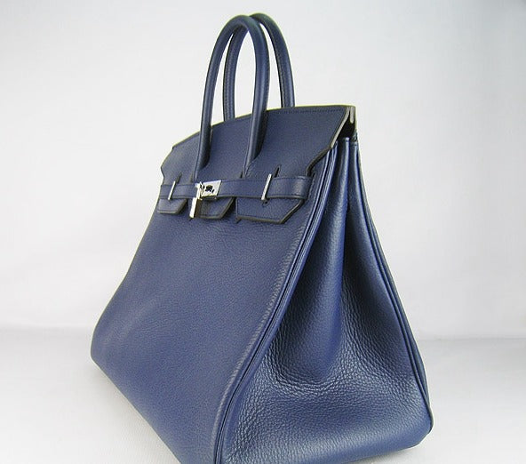 HMS Birkin 35cm Togo Leather Handbags 6099 Dark Blue Silver