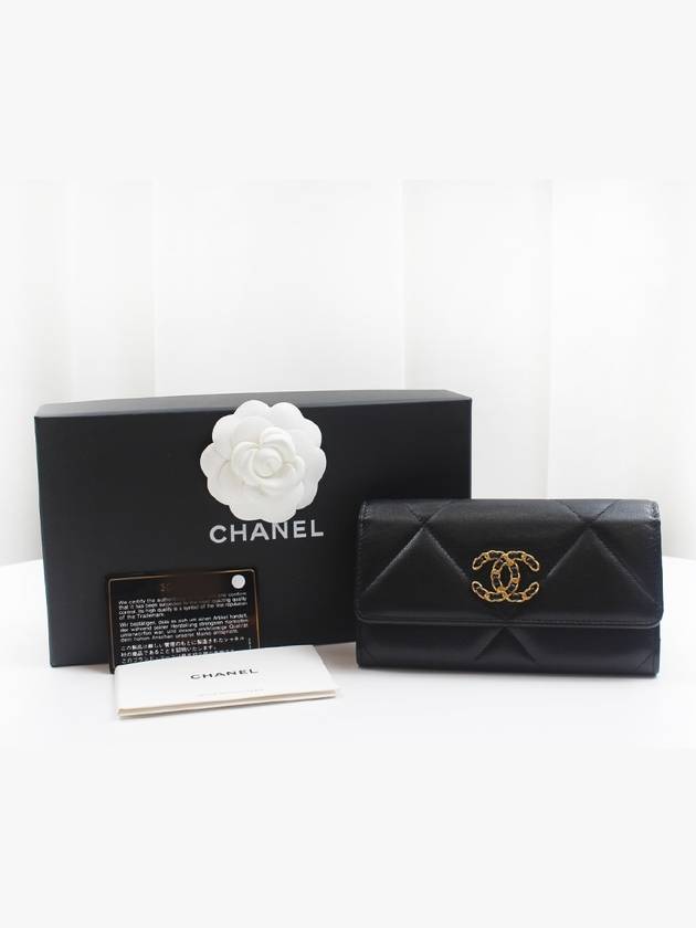 19 flap medium wallet lambskin black gold plated 30th unit AP0953 CH