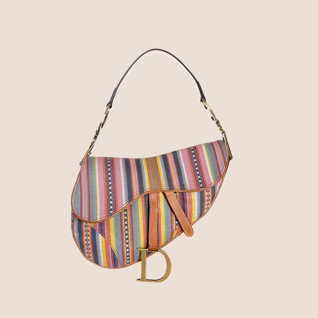 CHRISTIAN D1OR 2002 MULTICOLOUR STRIPED SADDLE BAG
