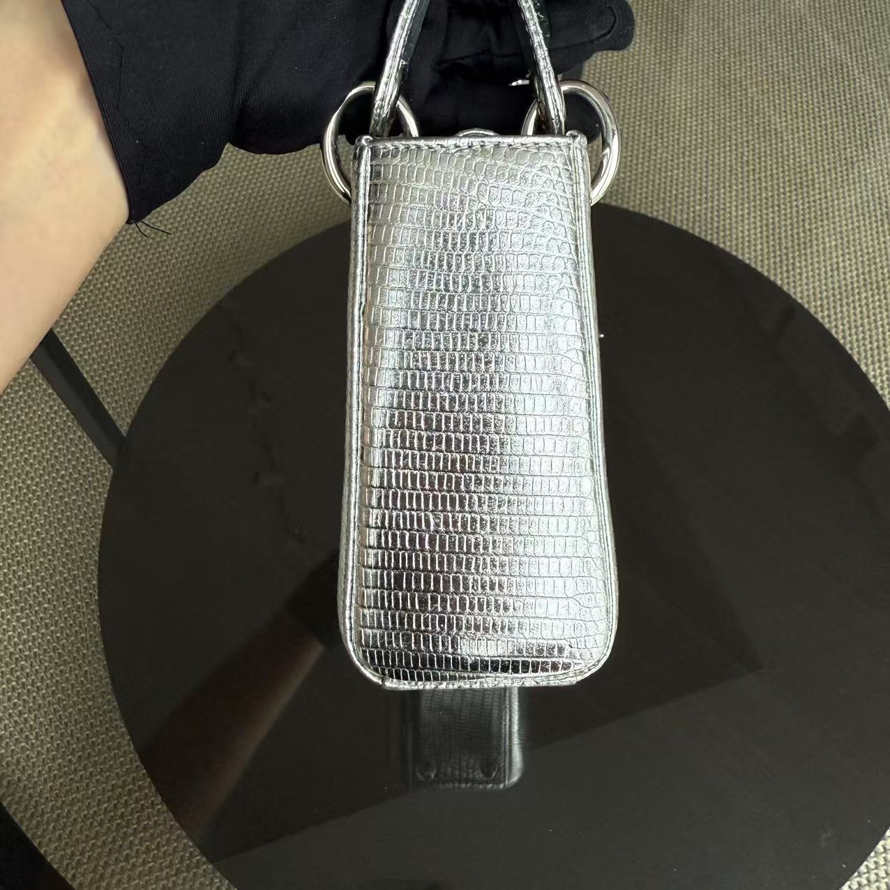 *Rare* D1OR Lady Mini - Lizard Silver Metallic Limited Edition Chain Strap Silver Hardware