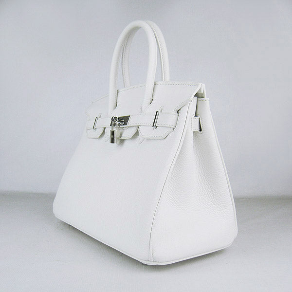 HMS Birkin 30cm Togo Leather Handbags White Silver