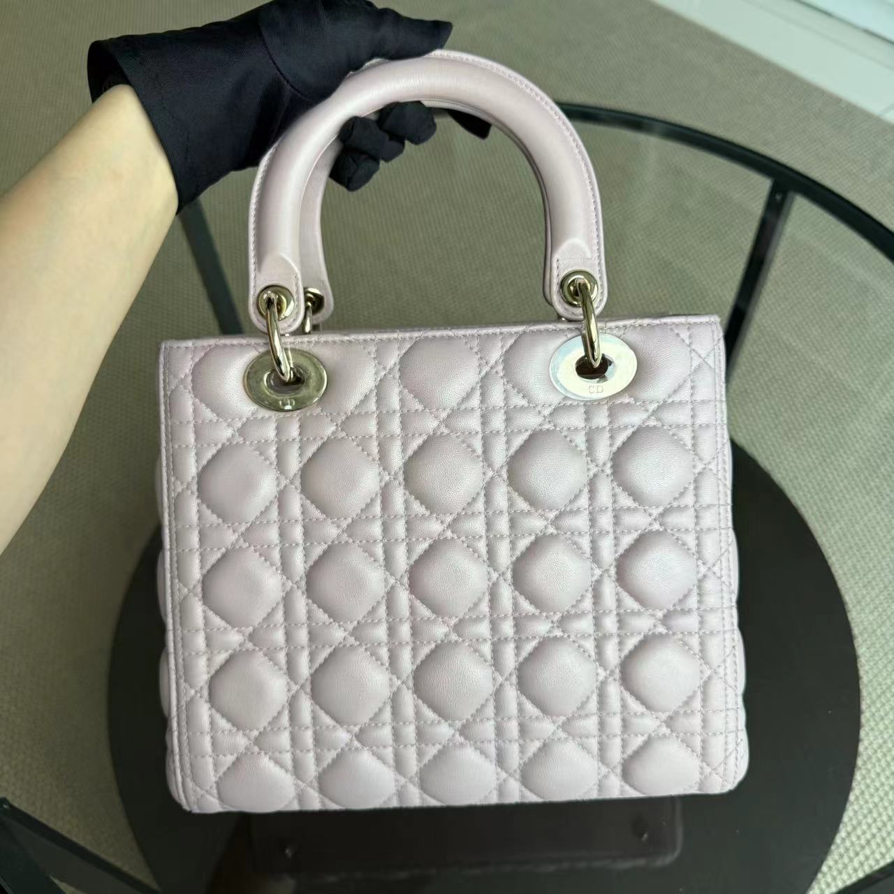 *Adjustable Strap* D1OR Lady Medium - Iridescent Cannage Lambskin Light Pink Golden Hardware
