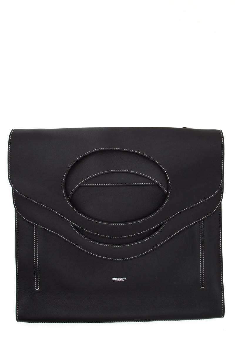 BBERRY Black Leather Large Fold Over Handbag