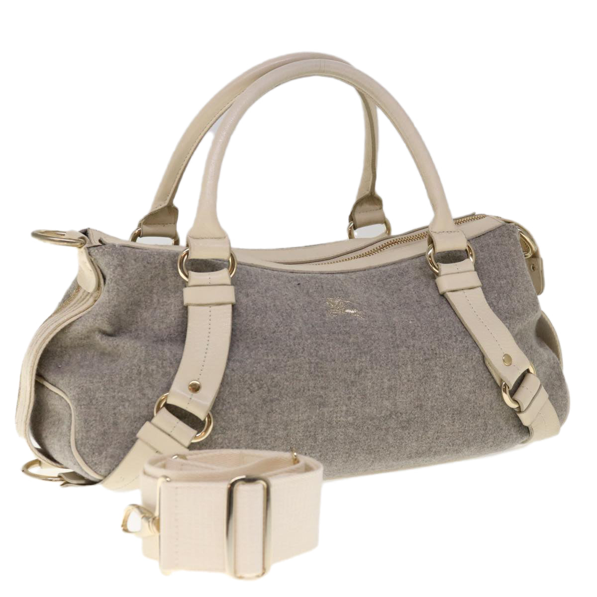 BBERRY Blue Label Shoulder Bag Wool Gray Auth ac2666