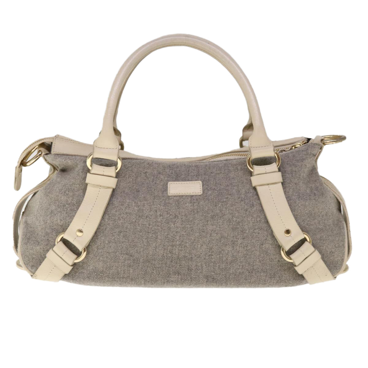 BBERRY Blue Label Shoulder Bag Wool Gray Auth ac2666