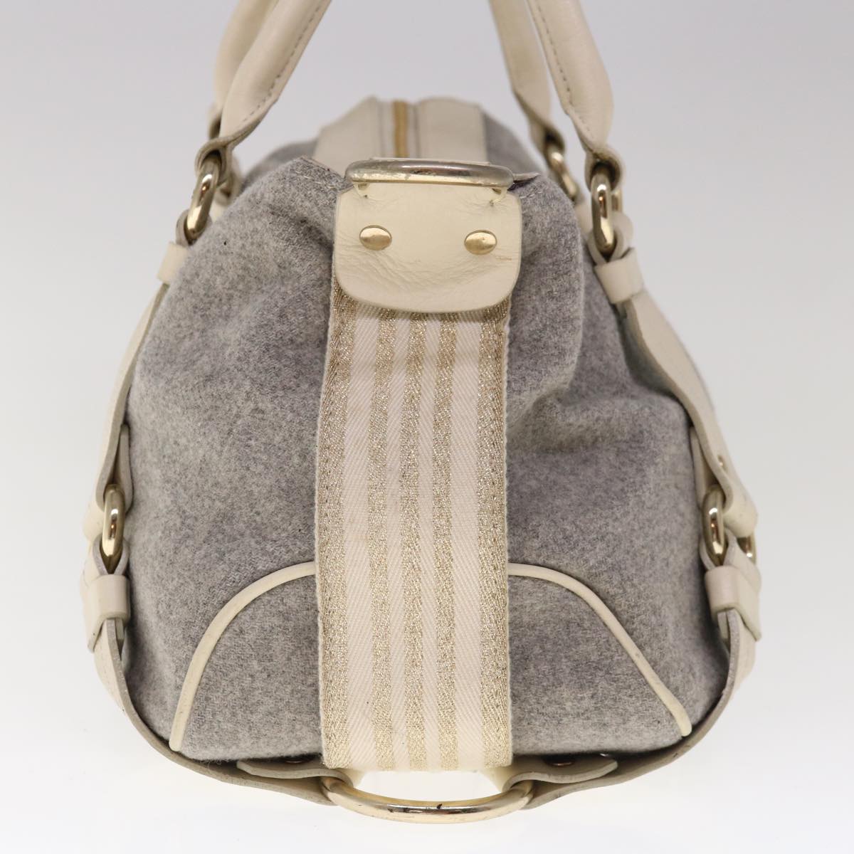 BBERRY Blue Label Shoulder Bag Wool Gray Auth ac2666