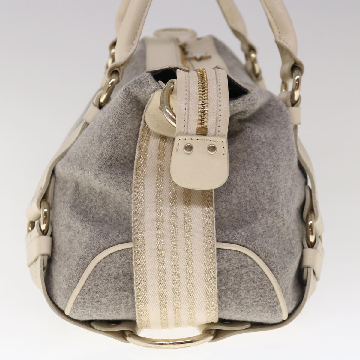 BBERRY Blue Label Shoulder Bag Wool Gray Auth ac2666