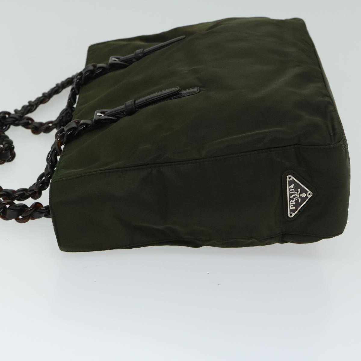 PRD Chain Shoulder Bag Nylon Green Auth ac2783