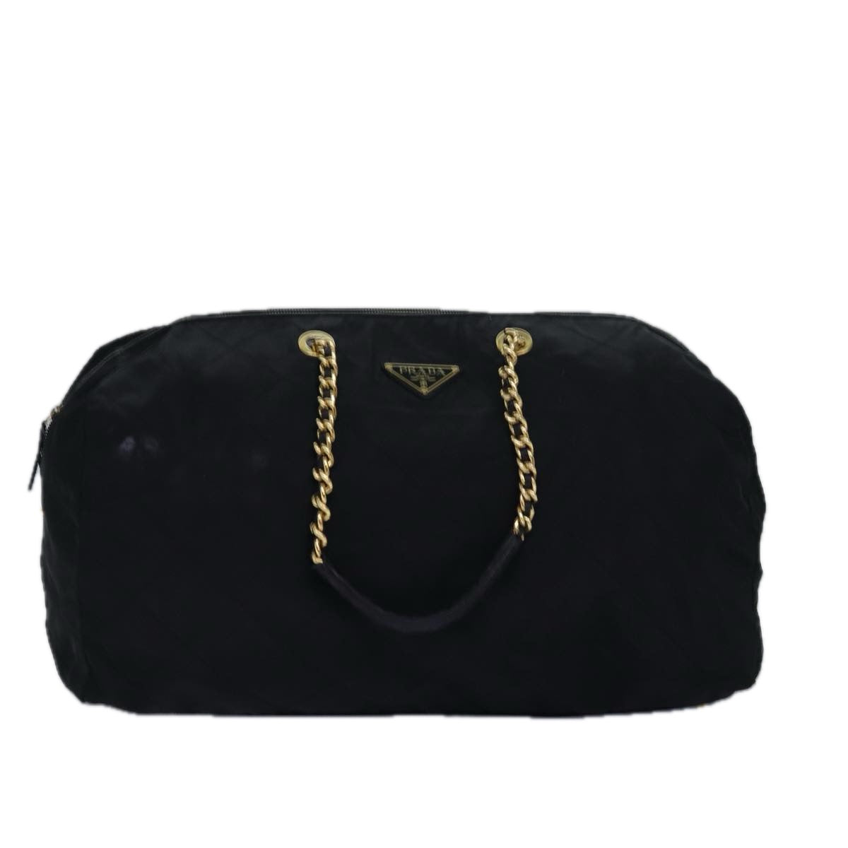 PRD Chain Boston Bag Nylon Black Auth ac3064