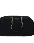 PRD Chain Boston Bag Nylon Black Auth ac3064