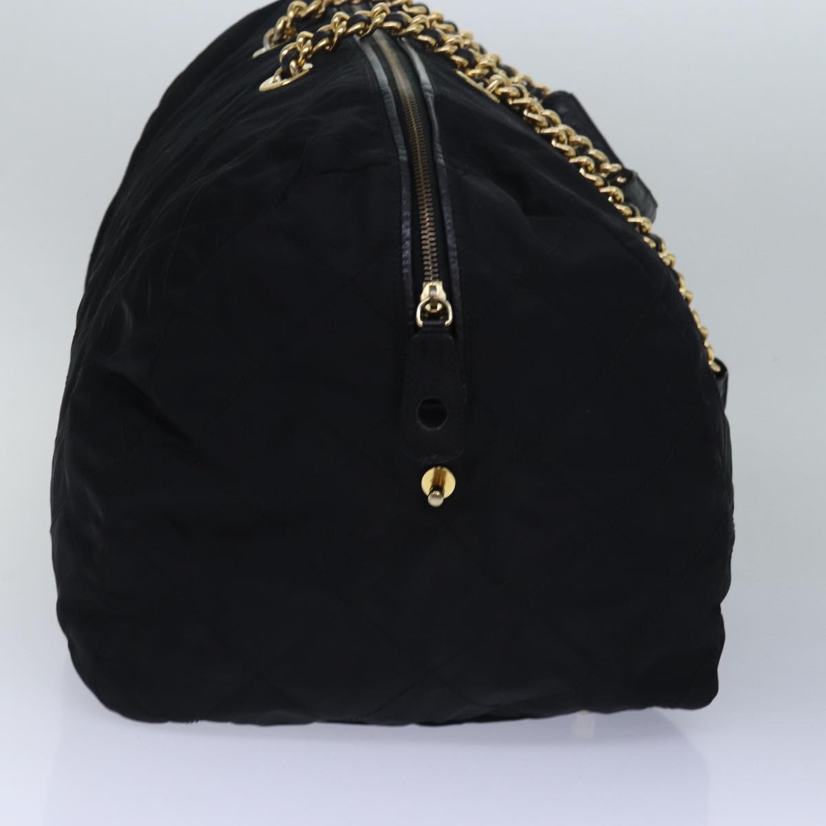 PRD Chain Boston Bag Nylon Black Auth ac3064
