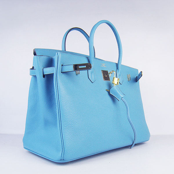HMS Birkin 35cm Togo Leather Handbags 6099 Light Blue Golden