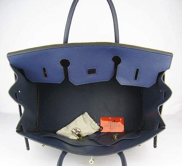 HMS Birkin 35cm Togo Leather Handbags 6099 Dark Blue Golden