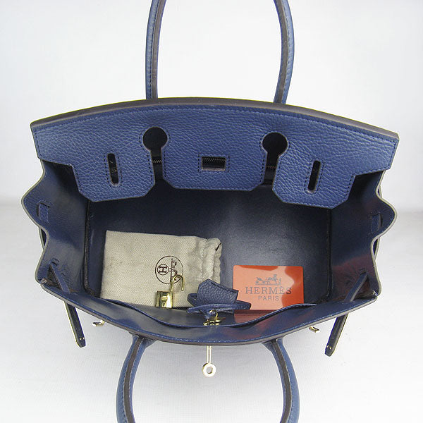 HMS Birkin 30cm Togo Leather Handbags Dark Blue Golden