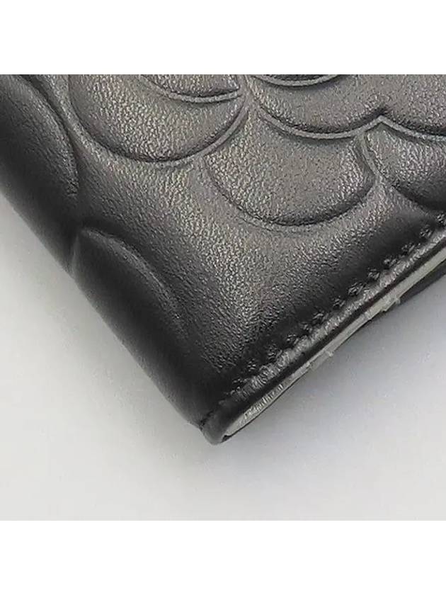 A50087 Black Lambskin Camellia Embossed Zip up Medium Wallet CH