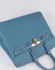 HMS Birkin 35cm Cattle Skin Vein Handbags Blue Golden