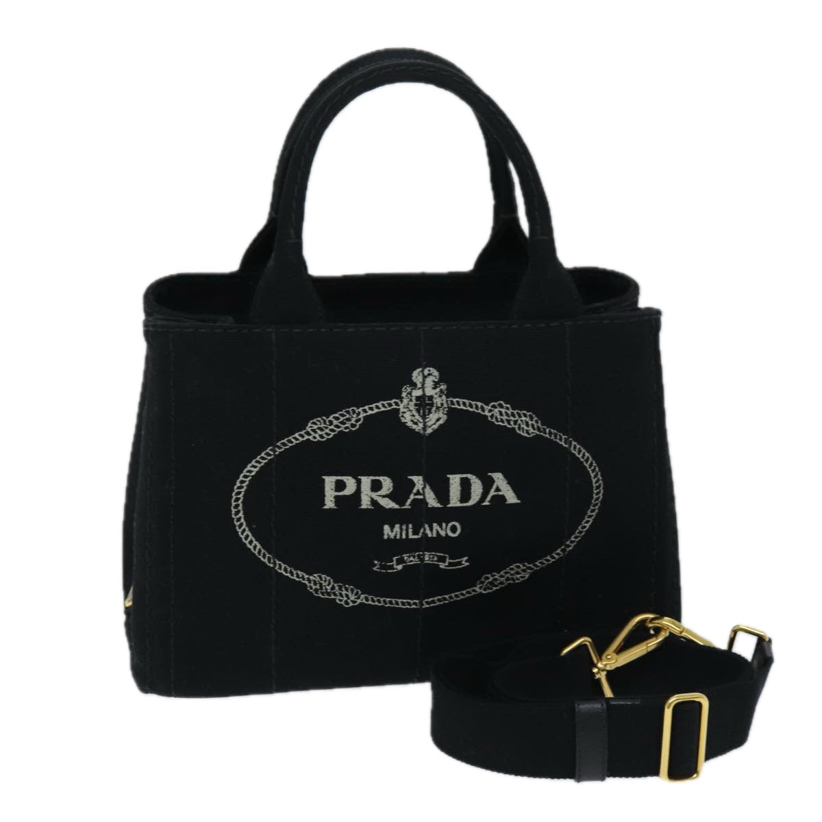 PRD Canapa PM Hand Bag Canvas 2way Black Auth am6096A