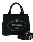 PRD Canapa PM Hand Bag Canvas 2way Black Auth am6096A