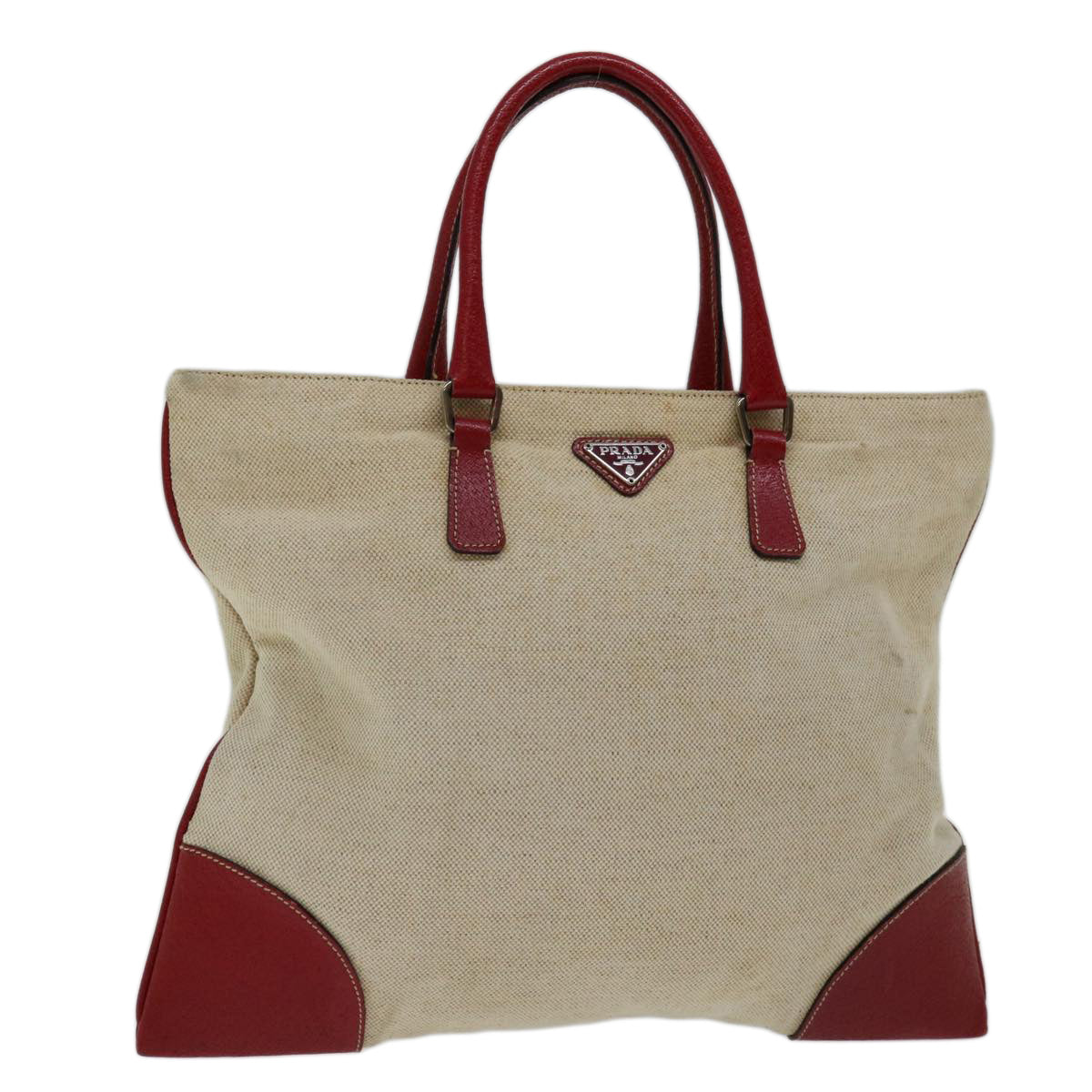PRD Hand Bag Canvas Beige Red Auth ar11582B