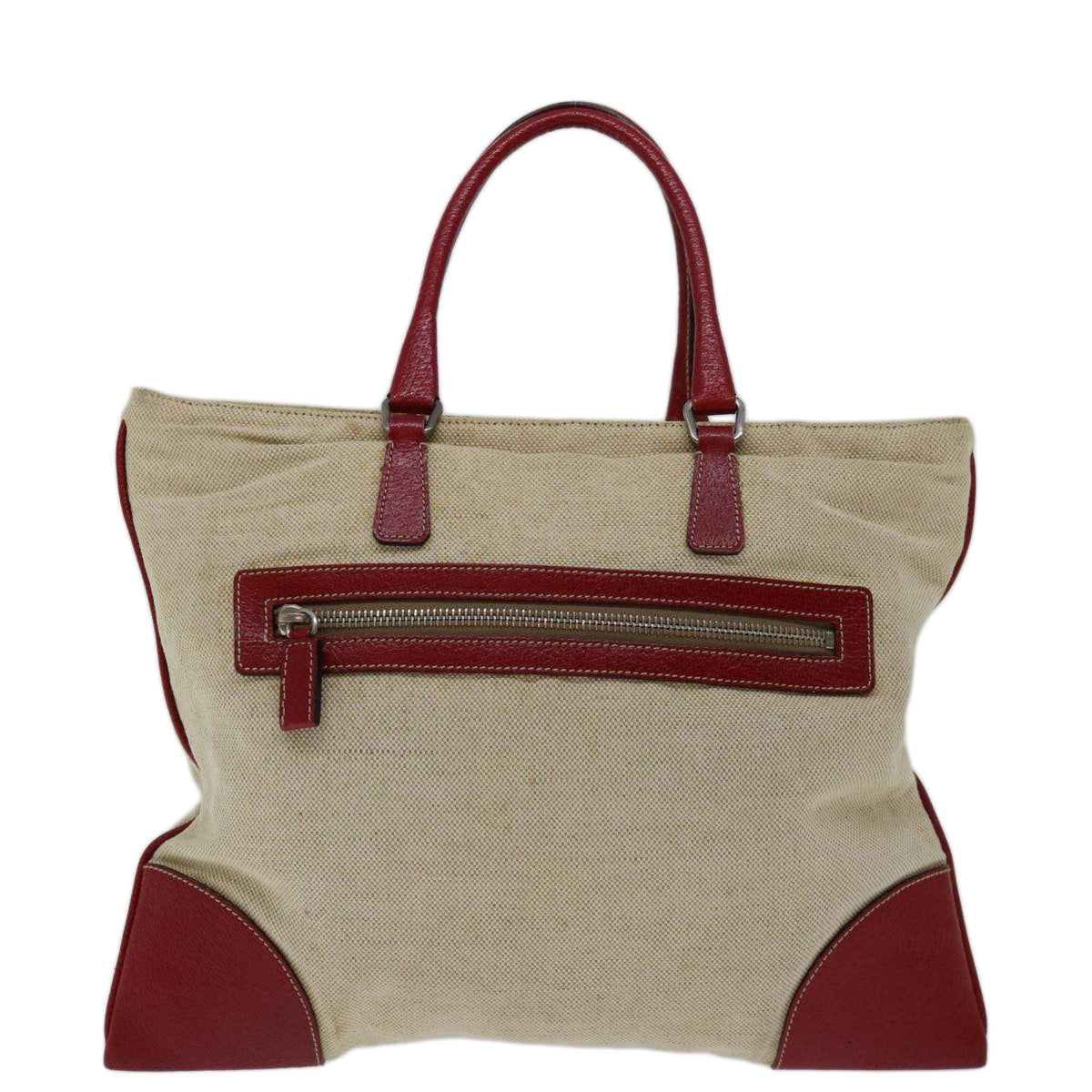 PRD Hand Bag Canvas Beige Red Auth ar11582B