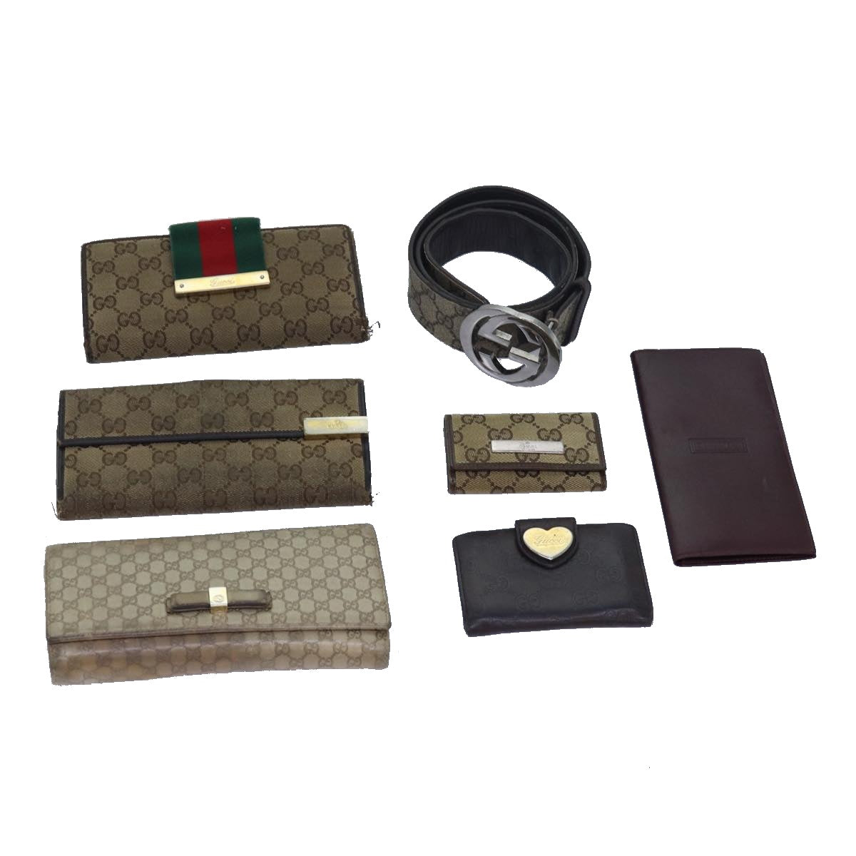 CHRISTIAN DIOR GCCI GG Canvas Belt Wallet 7Set Beige Black Auth ar11909