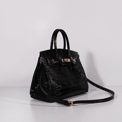 HMS Birkin 30cm Crocodile Leather Bag With Strap Black Gold