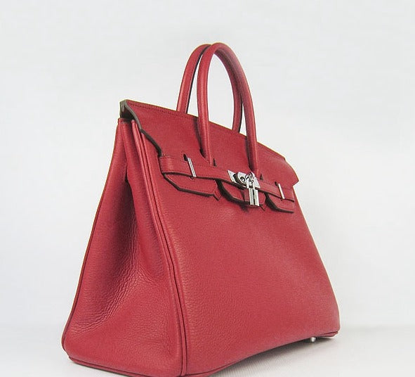 HMS Birkin 35cm Togo Leather Handbags Red Silver