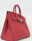 HMS Birkin 35cm Togo Leather Handbags Red Silver