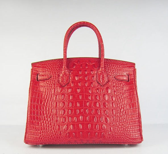 HMS Birkin 30cm Crocodile Head Vein Handbags Red Silver