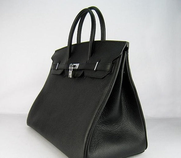 HMS Birkin 35cm Togo Leather Handbags 6099 Black Silver
