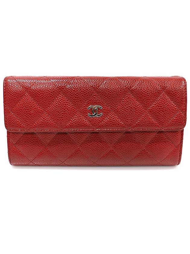A50096 Red Caviar Silver CC Logo Classic Timeless Flap Long Wallet 21st CH