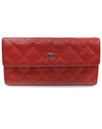 A50096 Red Caviar Silver CC Logo Classic Timeless Flap Long Wallet 21st CH