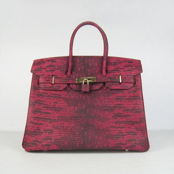 HMS Birkin 30cm Lizard Pattern Handbag 6088 Red/Golden