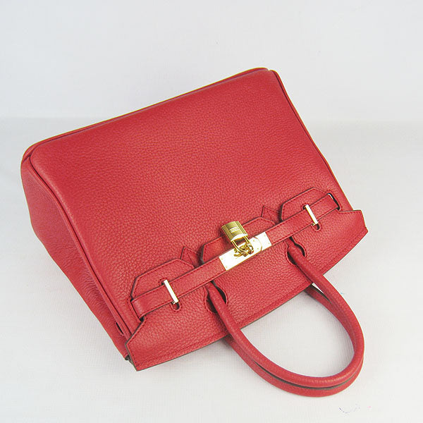 HMS Birkin 30cm Togo Leather Handbags Red Golden
