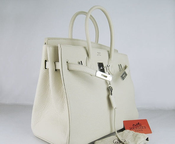HMS Birkin 35cm Togo Leather Handbags Beige Silver