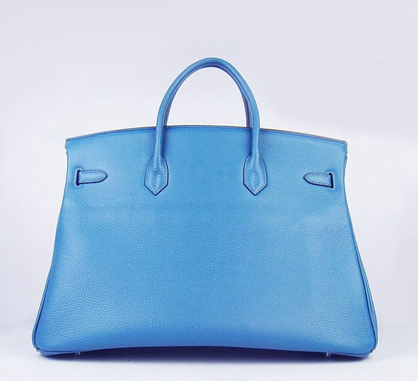HMS Birkin 35cm Togo Leather Handbags 6099 Blue Silver