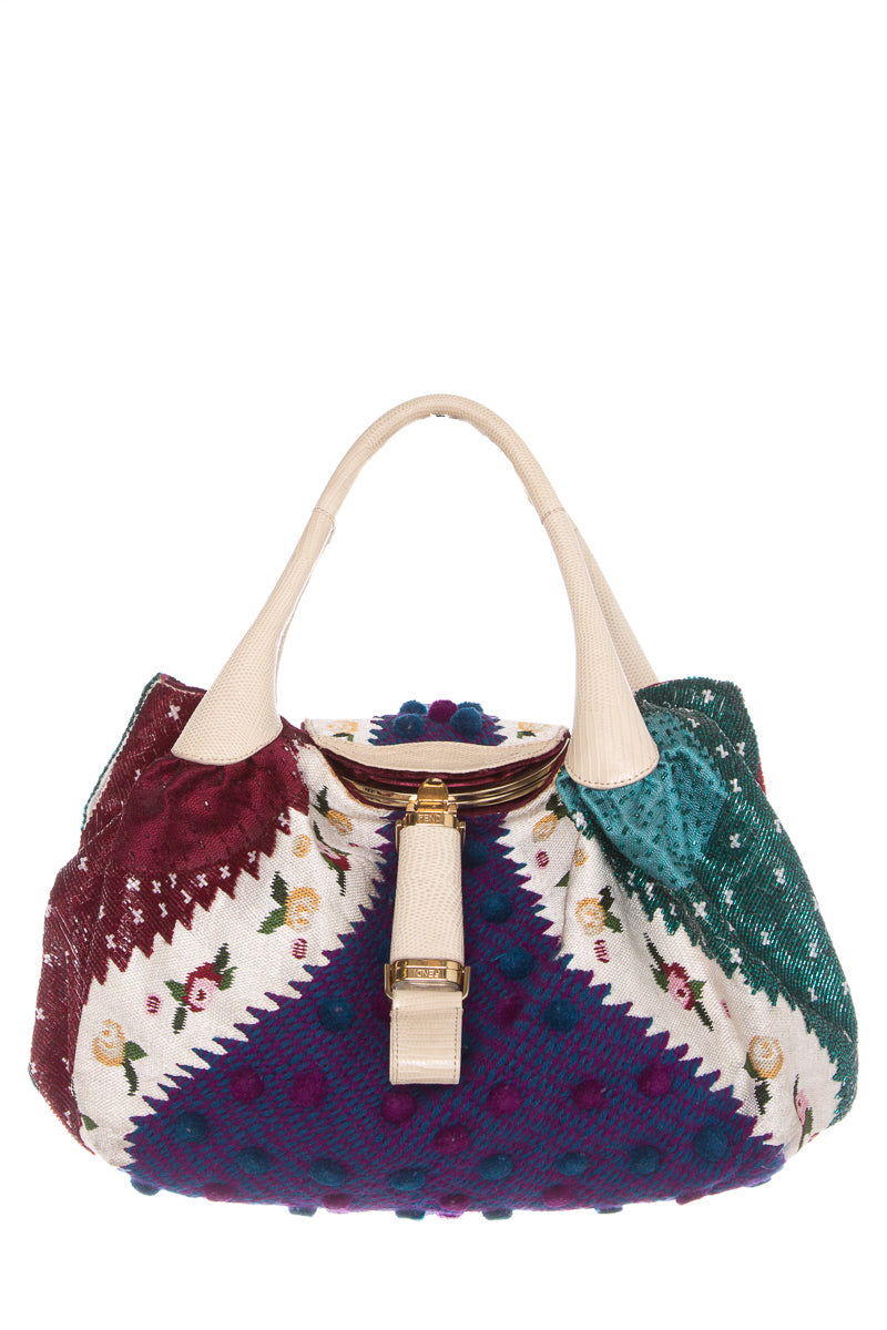 FNDI Ivory &amp; Multicolor Limited Edition Embroidered Spy Hobo