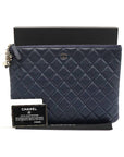 A82415 Navy Lambskin Gold Classic Charm Decoration New Medium Clutch 22nd CH