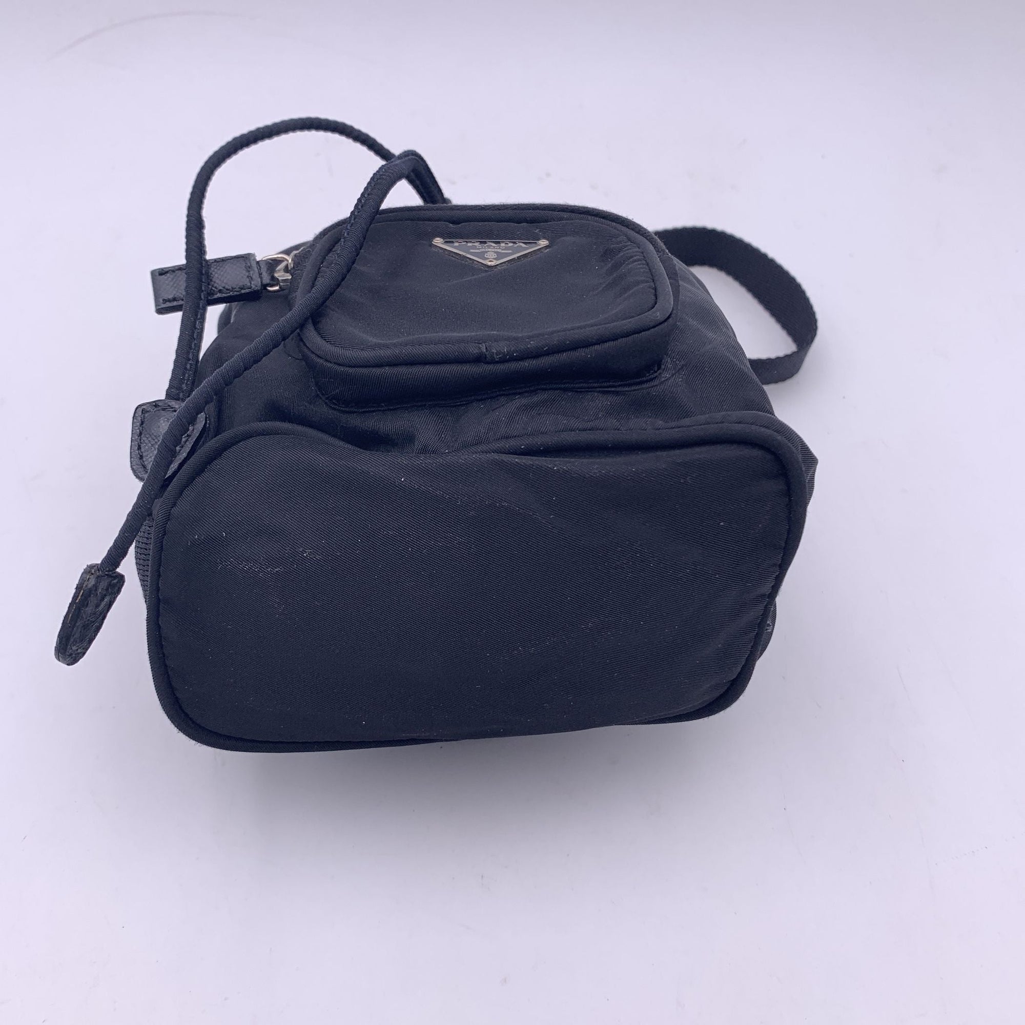 PRD Black Nylon Mini Tessuto Nylon Duet Bucket Bag Handbag