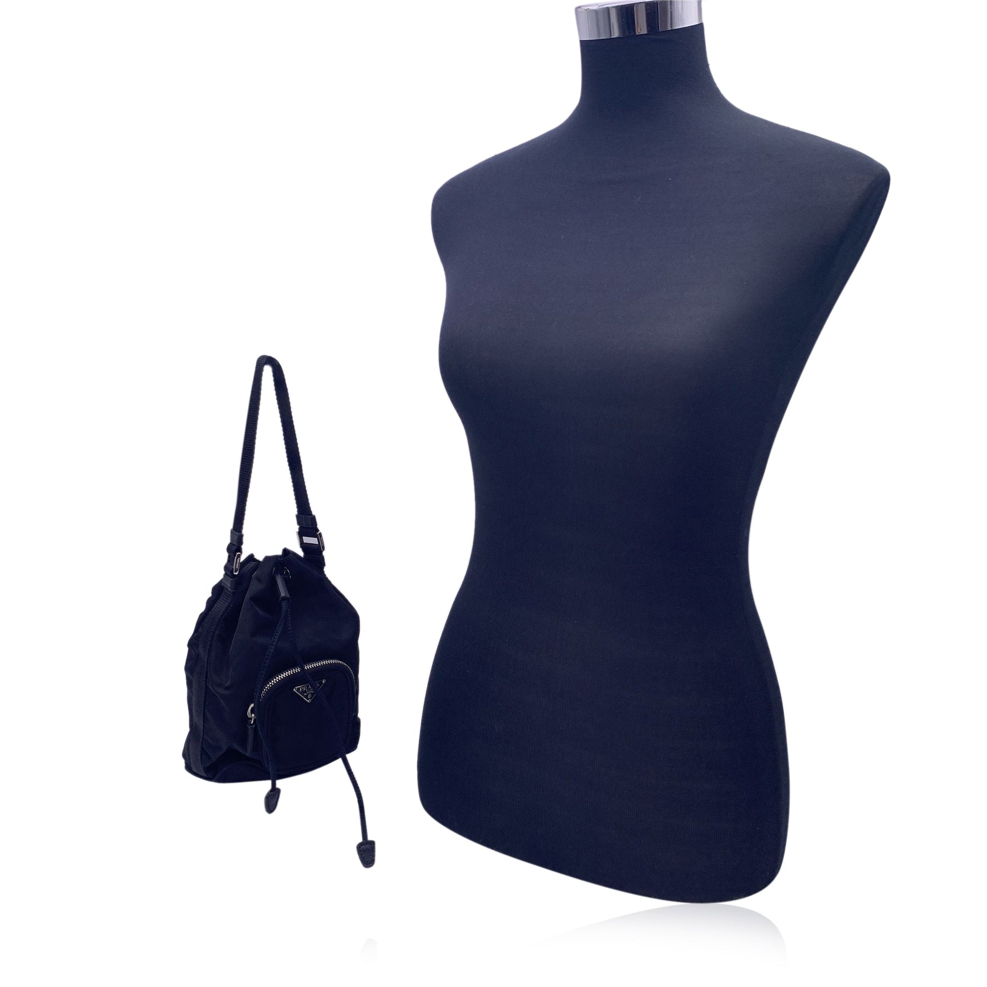 PRD Black Nylon Mini Tessuto Nylon Duet Bucket Bag Handbag