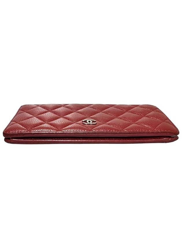 A31509 Red Caviar Skin Silver Logo Timeless Classic Flap Long Wallet CH