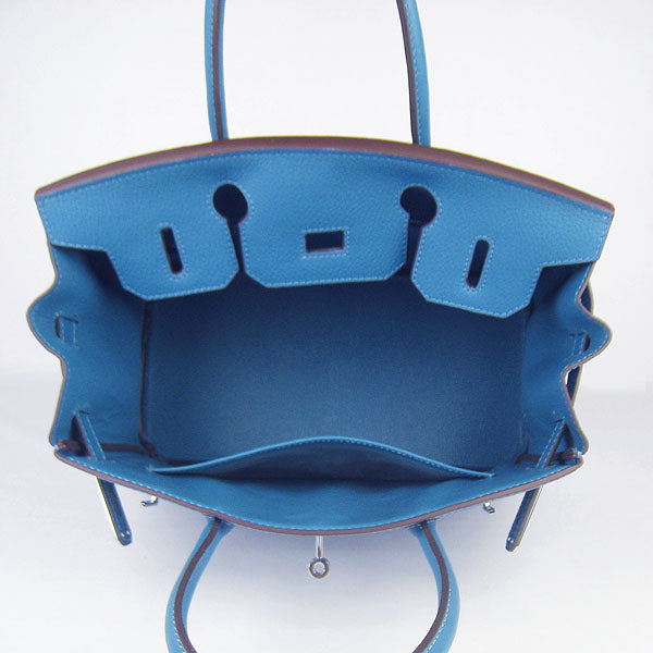 HMS Birkin 30cm Togo Leather Handbags Blue Silver