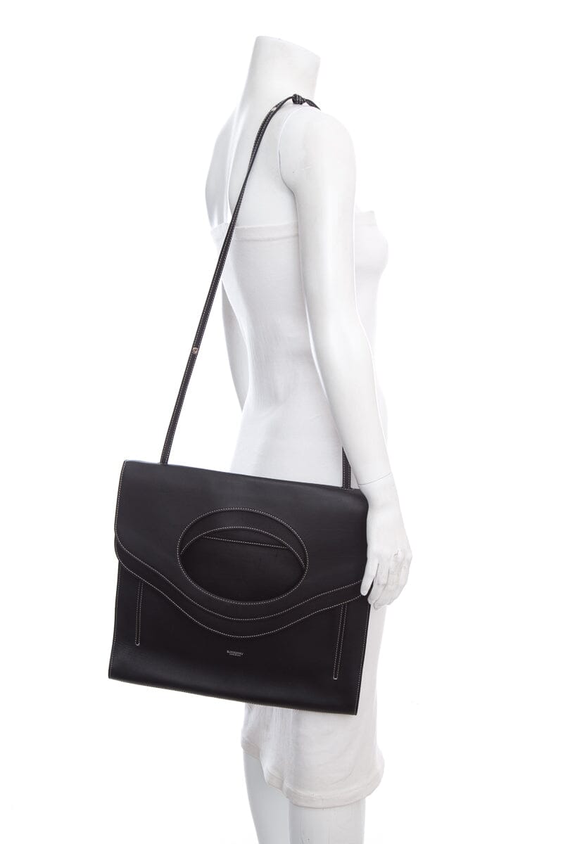 BBERRY Black Leather Large Fold Over Handbag