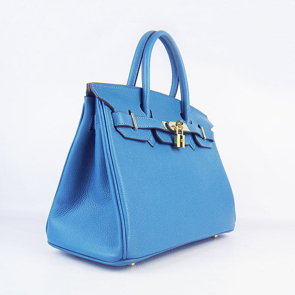 HMS Birkin 30cm Togo Leather Handbags Blue Golden