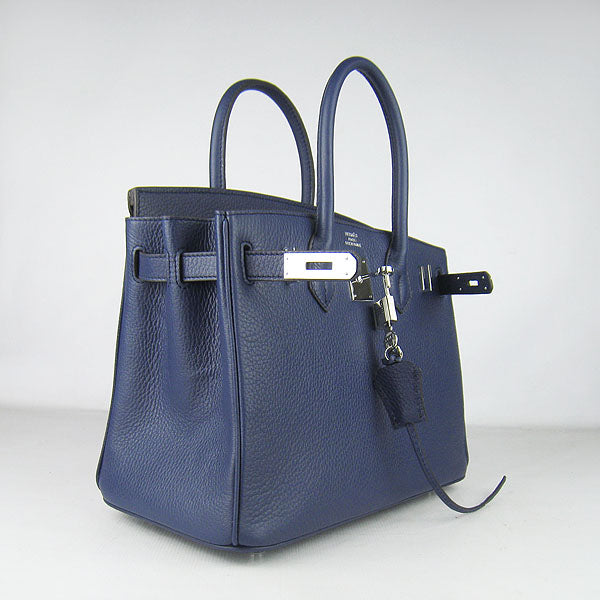 HMS Birkin 30cm Togo Leather Handbags Dark Blue Silver