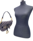 CHRISTIAN D1OR Blue Jacquard Oblique Canvas Embroidery Saddle Bag