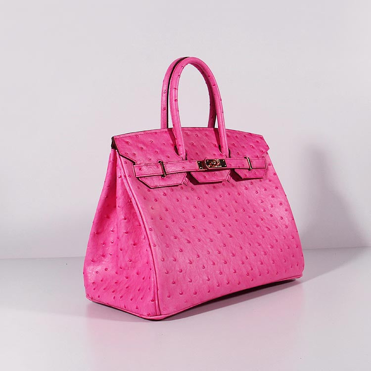 HMS Birkin 35cm Ostrich Leather Bag Rose Gold