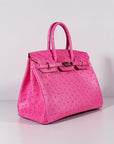 HMS Birkin 35cm Ostrich Leather Bag Rose Gold