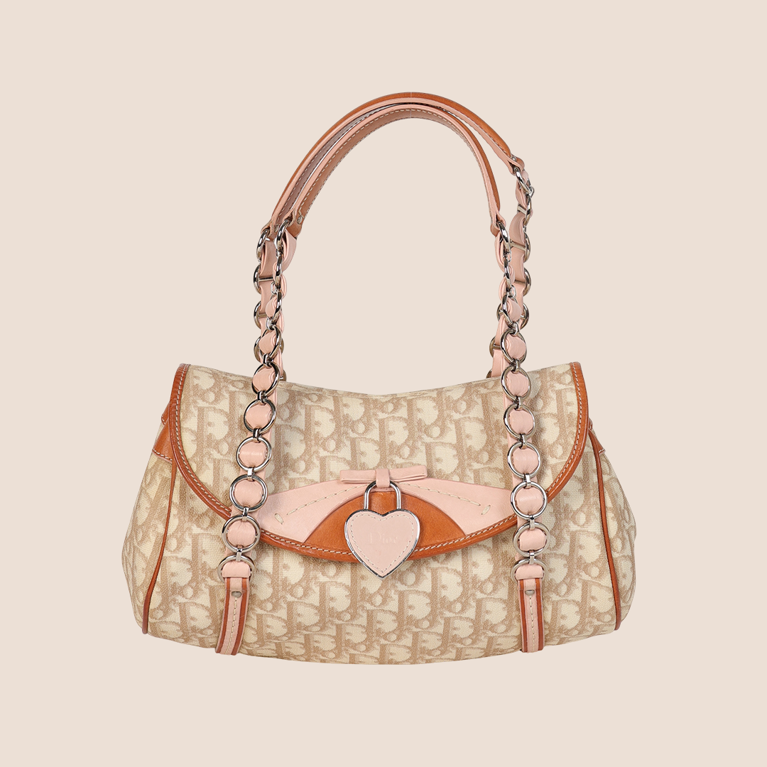CHRISTIAN D1OR 2007 PINK &amp; BEIGE ROMANTIQUE SHOULDER BAG