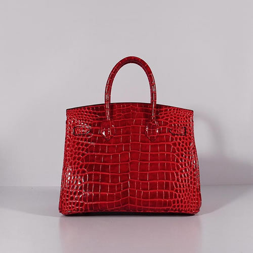 HMS Birkin 30cm Crocodile Leather Bag With Strap Red Gold